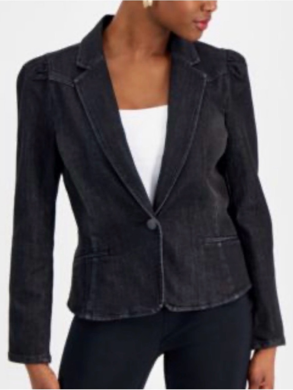 INC International Concepts Charcoal Black Single-Button Blazer